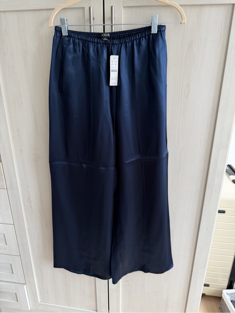J. Crew Navy Satin Wide-Leg Pull-On Pants